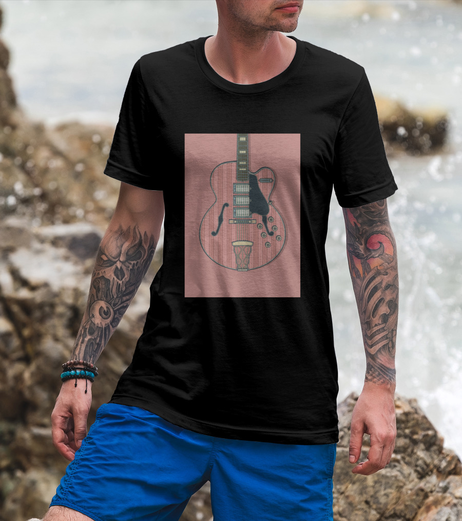 Red Vintage Archtop Guitar With Basketball Hoop Strings T-Shirt