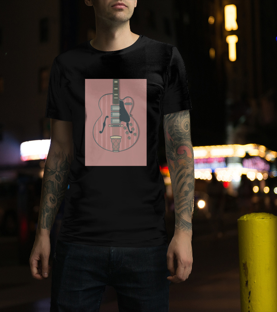 Red Vintage Archtop Guitar With Basketball Hoop Strings T-Shirt
