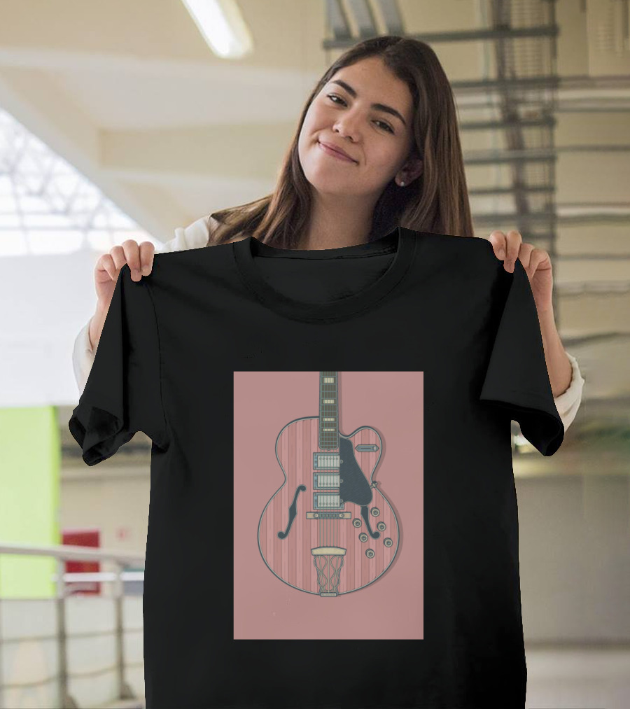 Red Vintage Archtop Guitar With Basketball Hoop Strings T-Shirt