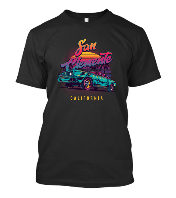 San Clemente California Retro Vintage Car With Sunset And Palm Trees T-Shirt