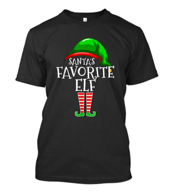 Santas Favorite Elf Green Hat Red Striped Socks T-Shirt