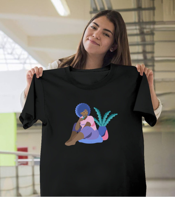 Summer Time Afro Woman With Plant T-Shirt