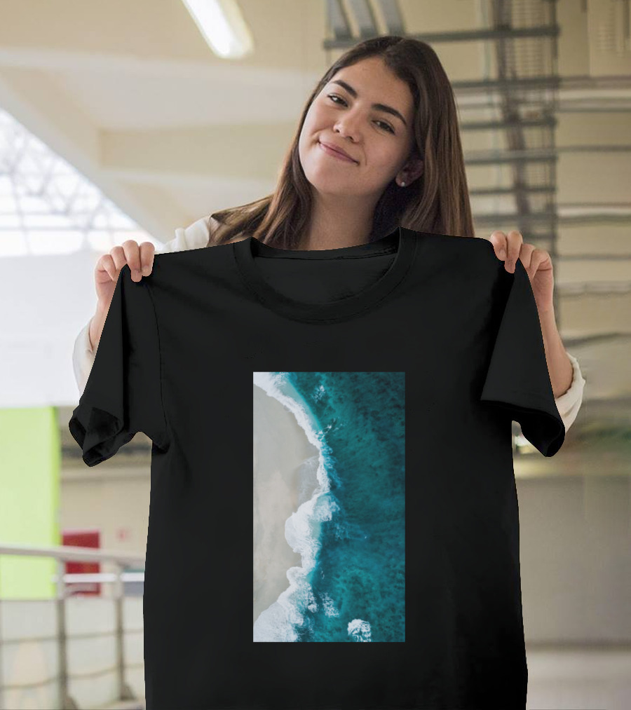 Aerial Photograph Of Waves Hitting The Shore In Ocean View Scene T-Shirt
