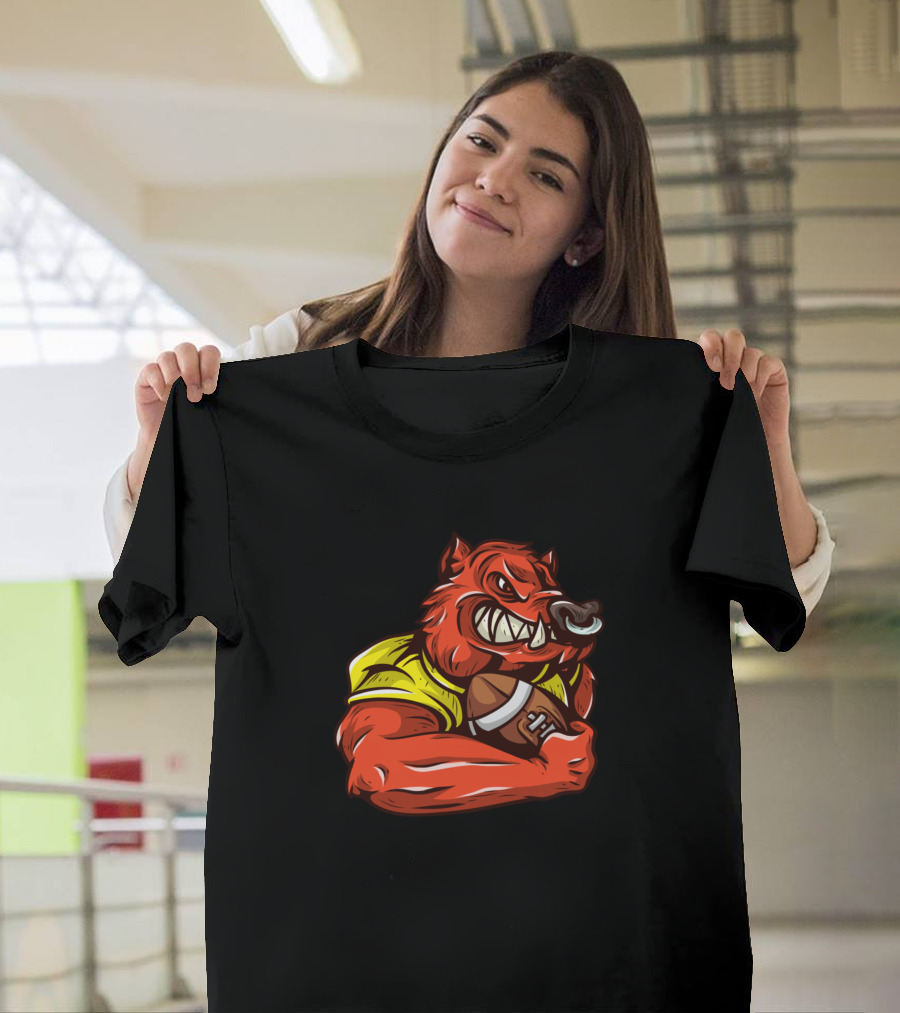 American Football Boar Player Grinning Fiercely with Ball T-Shirt