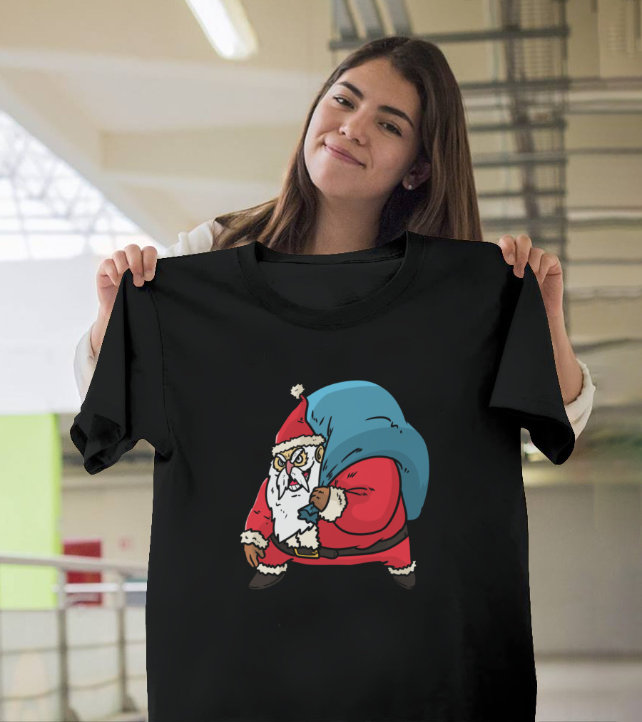 Chubby Grumpy Santa Carrying Blue Sack T-Shirt