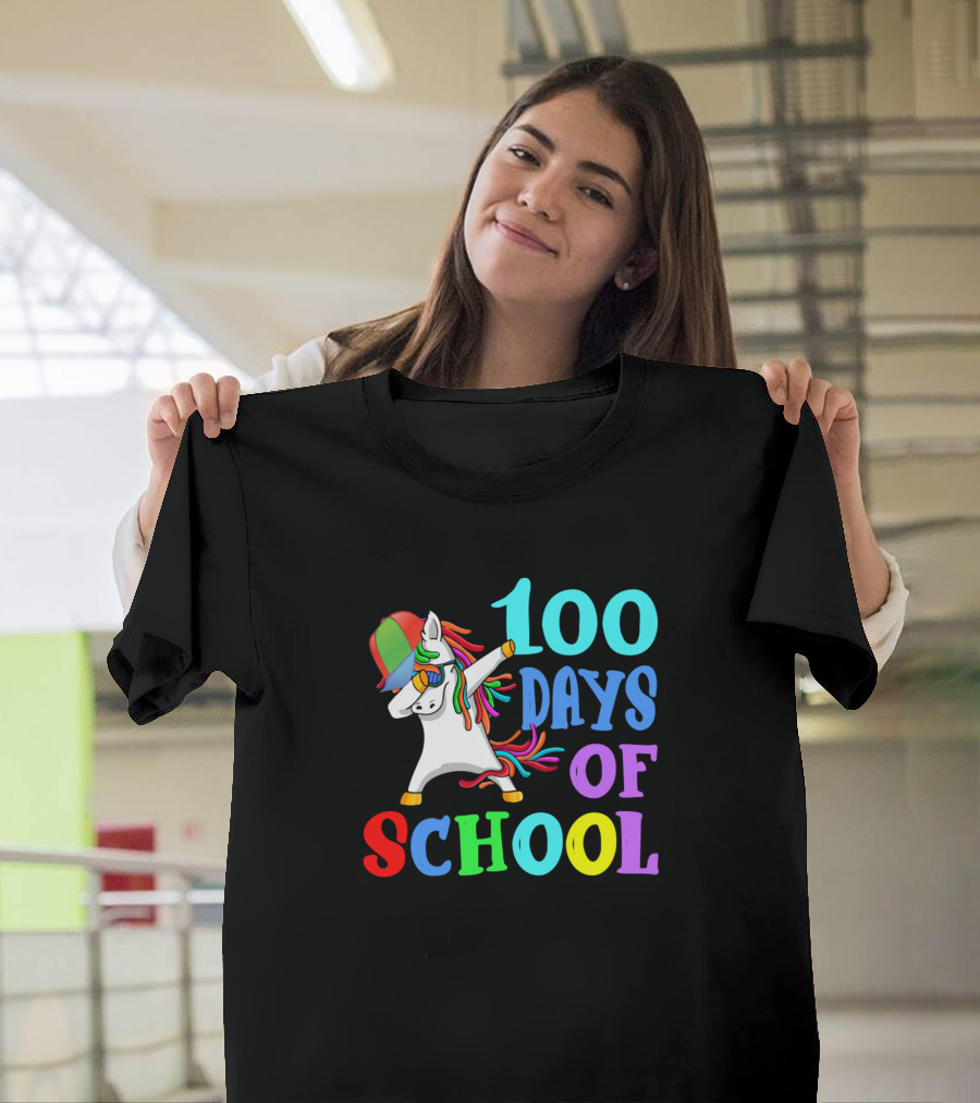 100 Days of School Rainbow Unicorn Dabbing T-Shirt