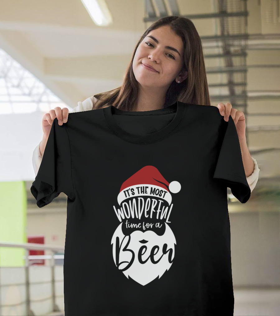 It's The Most Wonderful Time For A Beer Santa Hat Holiday Beer Beard T-Shirt