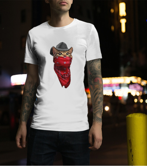 Koboy Cats Bandit Kitty In Cowboy Hat With Red Bandana T-Shirt