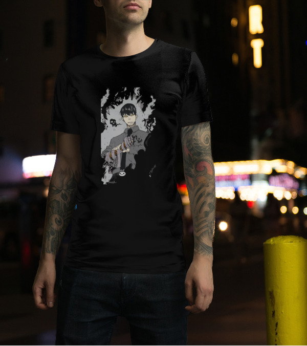 Kurono Mysterious Dark Anime Character With Smoke And Skull Motif T-Shirt