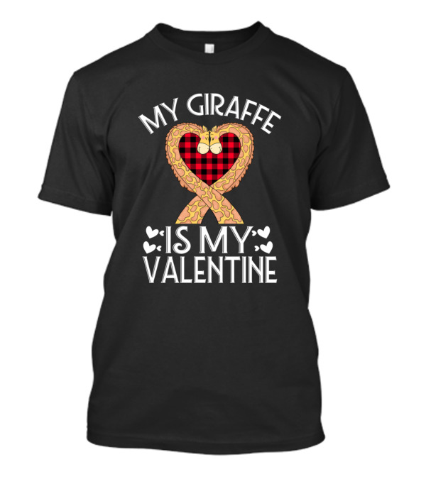 My Giraffe Is My Valentine Red Plaid Heart T-Shirt