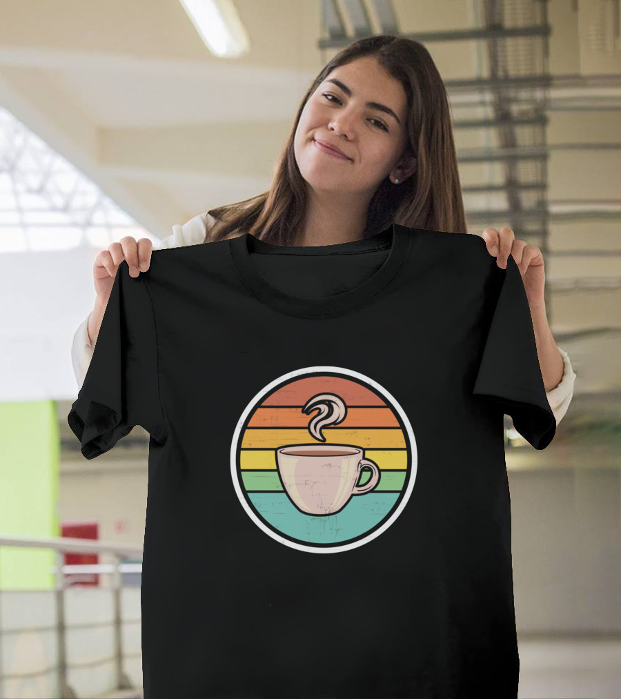 Retro Coffee Cup Barista Caffeine Addicted Vintage Stripes T-Shirt