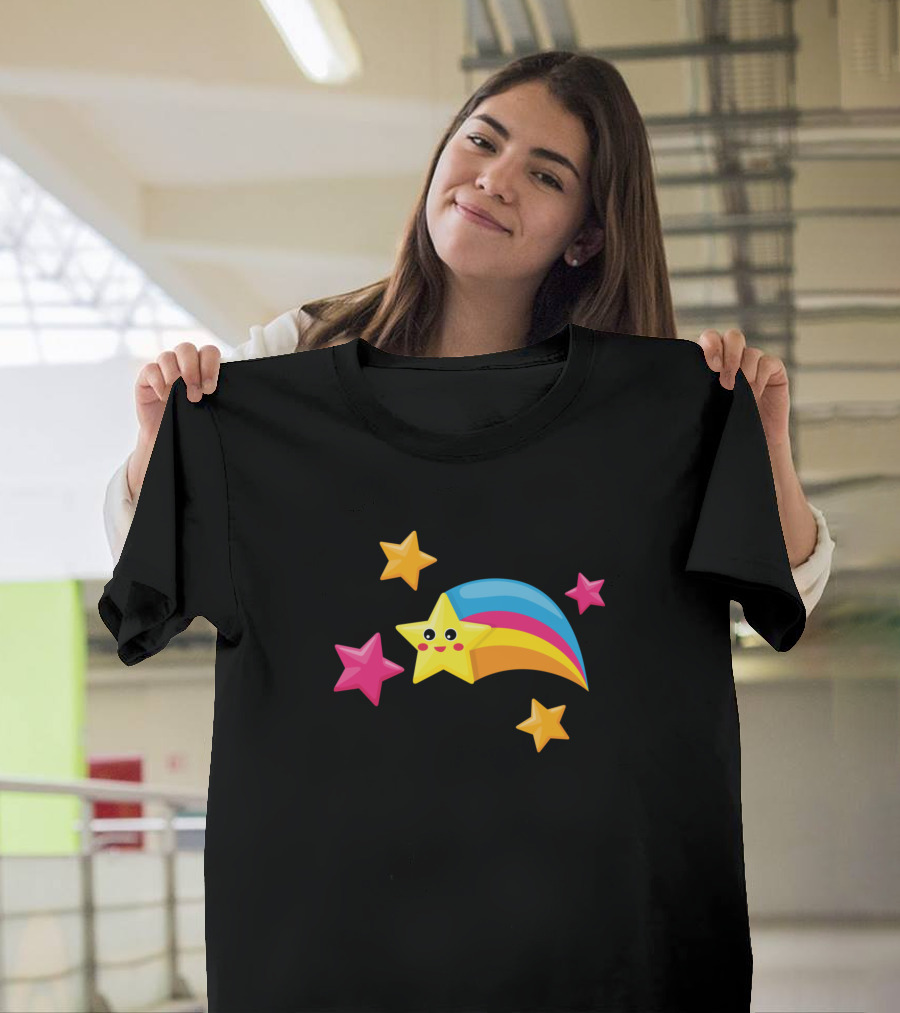 Shooting Star Colorful Rainbow Smiley Face with Stars T-Shirt