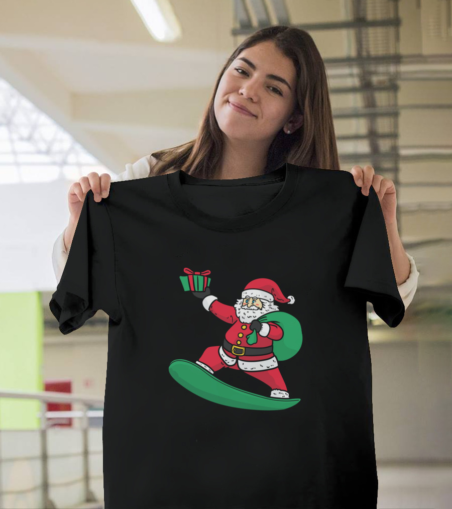 Snowboard Santa with Gift and Sack T-Shirt