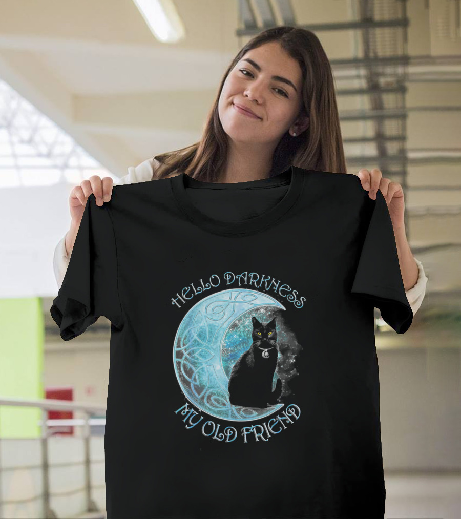 Hello Darkness My Old Friend Funny Cat Moon T-Shirt