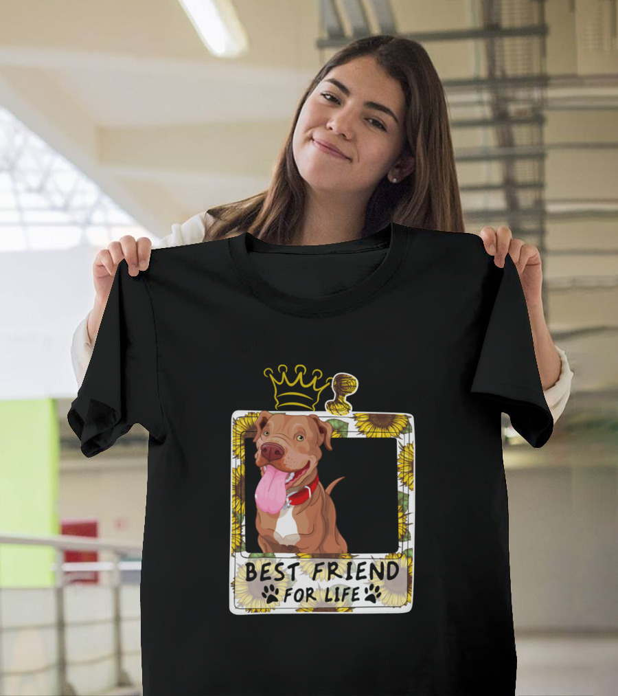 Best Friend For Life Pitbull Lovers Sunflower Crown T-Shirt