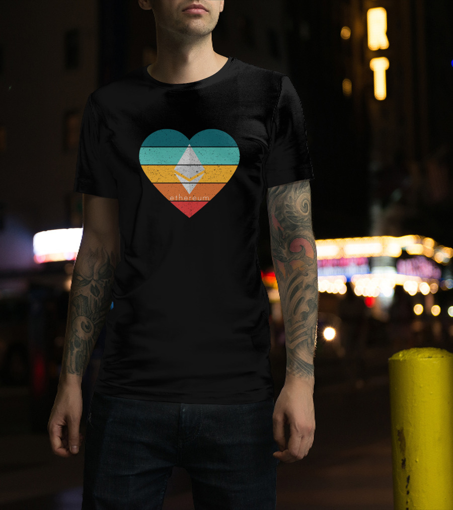 Ethereum Heart Symbol With Stripes And Cryptocurrency T-Shirt