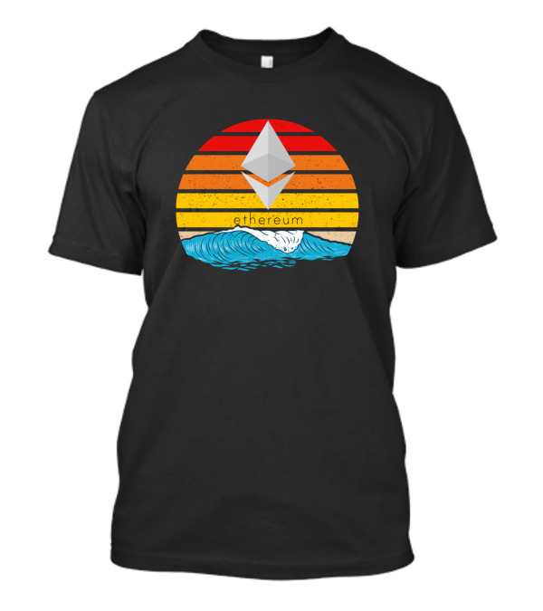 Ethereum Retro Sunset Wave Surfing T-Shirt