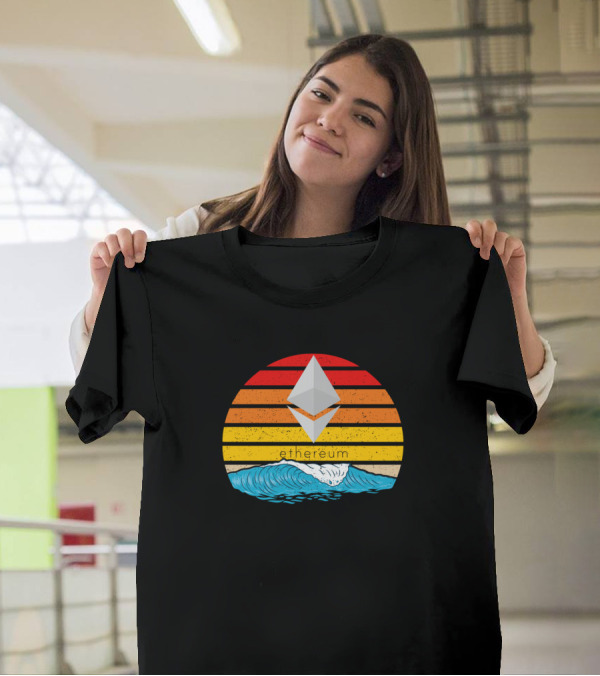 Ethereum Retro Sunset Wave Surfing T-Shirt