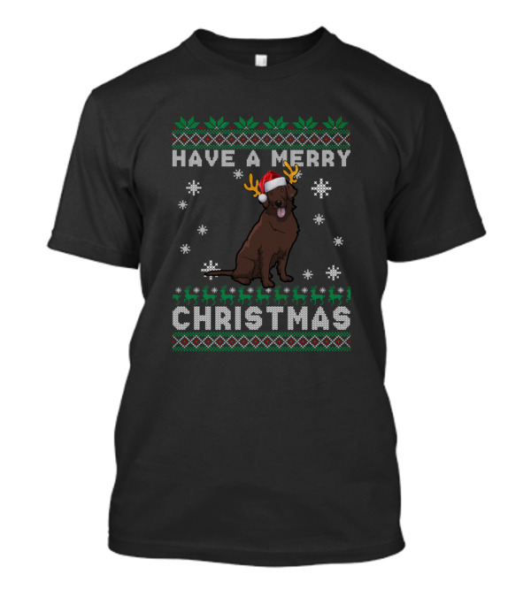 Have A Merry Christmas Curly Coated Retriever Santa Hat Reindeer Antlers Snowflakes T-Shirt