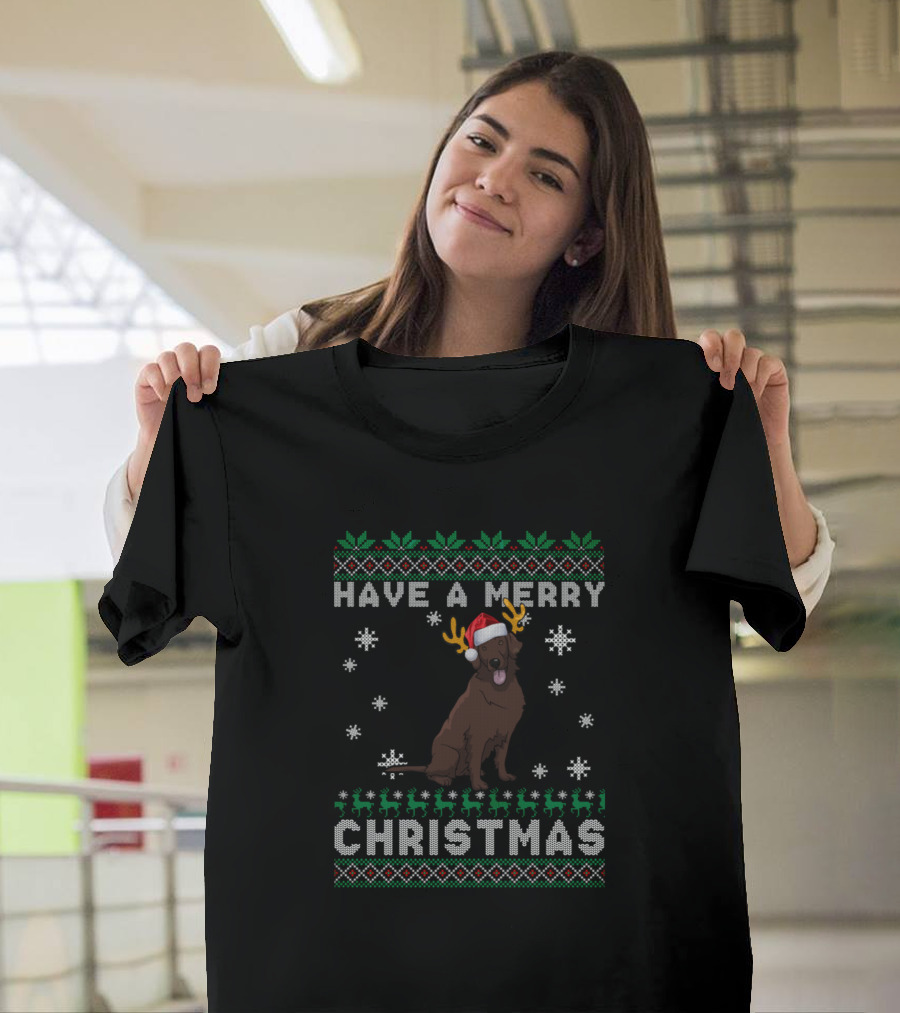 Have A Merry Christmas Curly Coated Retriever Santa Hat Reindeer Antlers Snowflakes T-Shirt