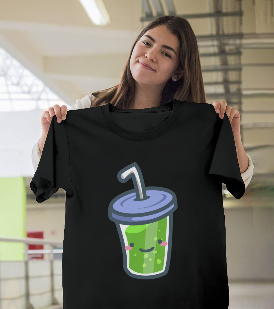 Juicy Kiwi Juice Smiling Green Drink Cup With a Straw T-Shirt