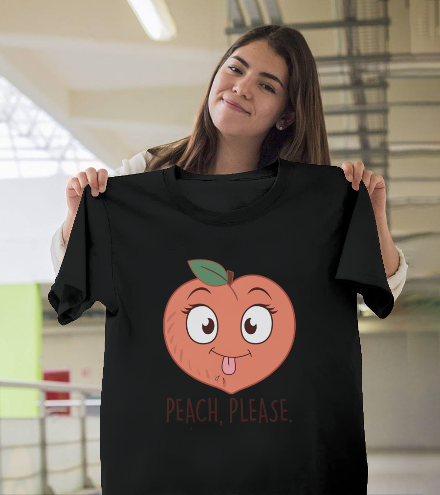 PEACH PLEASE Playful Winking Cartoon Emoji Face T-Shirt