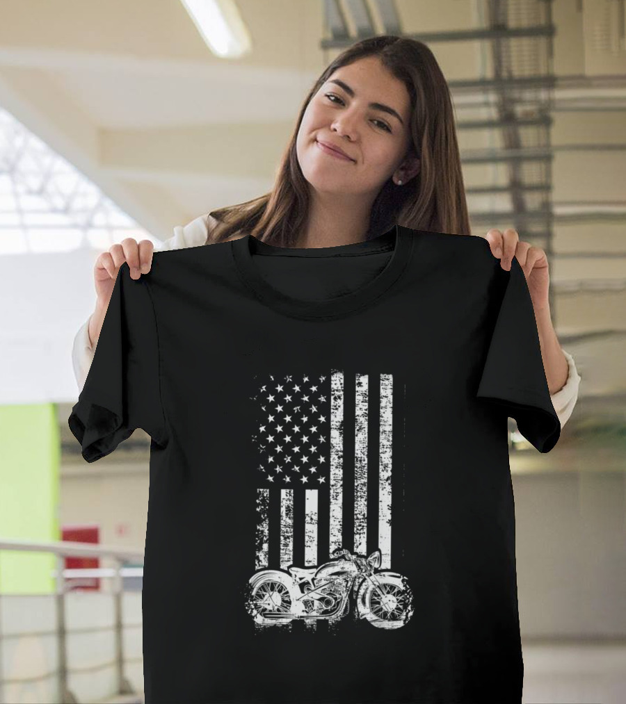 Retro Motorcycle Distressed American Flag T-Shirt