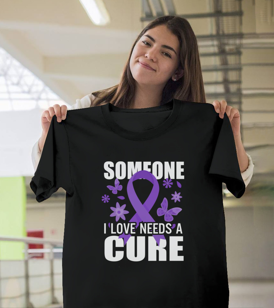 Someone I Love Needs a Cure Pancreatic Cancer Awareness Ribbon and Flowers T-Shirt