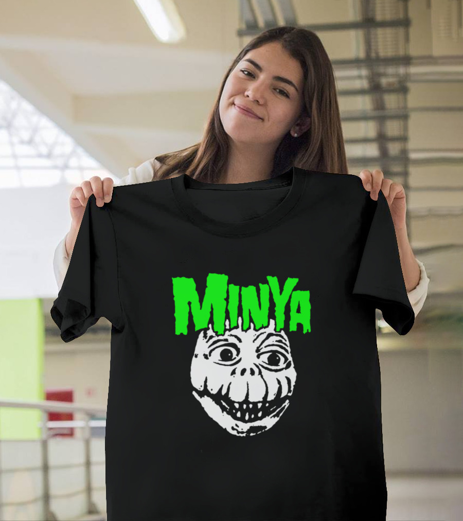 Minya Classic Monster Face with Neon Green Text T-Shirt