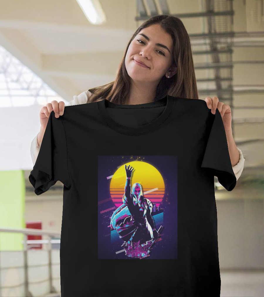 Sephiroth Winged Angel Neon Sunset Retro T-Shirt