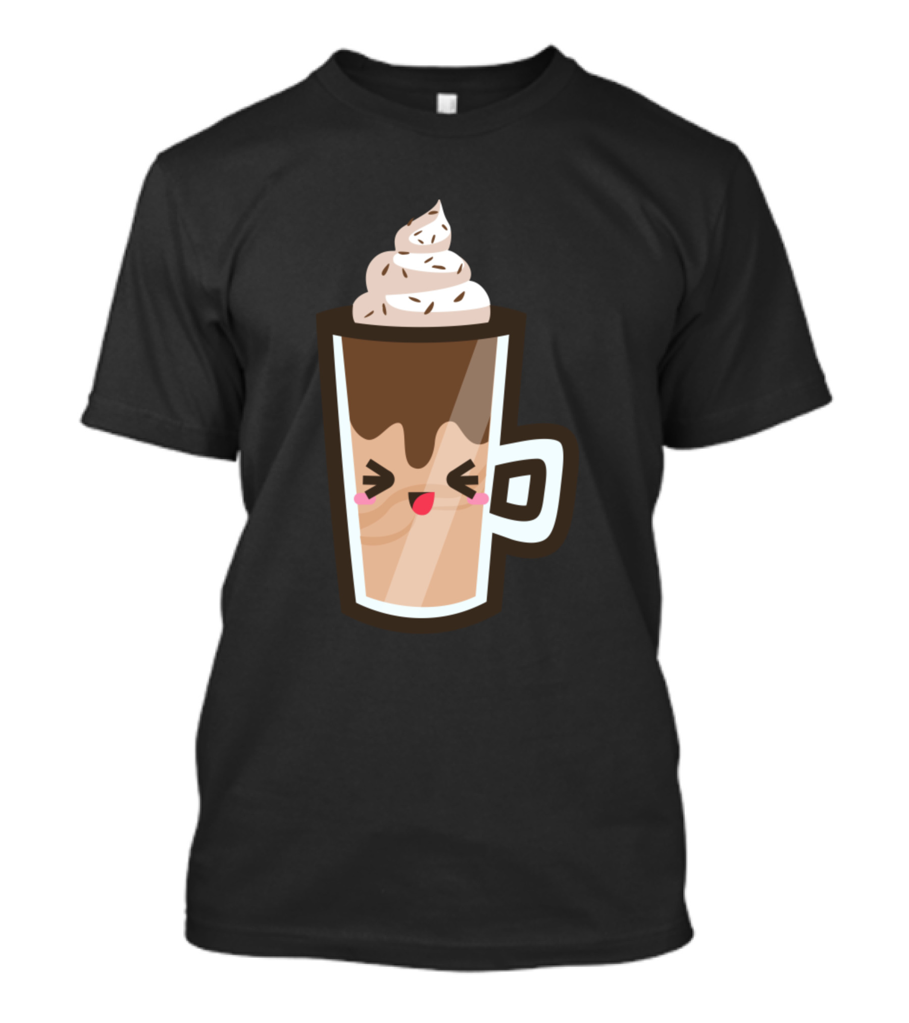 Choco Frappe Cute Cartoon Coffee With Whipped Cream And Smiling Face T-Shirt