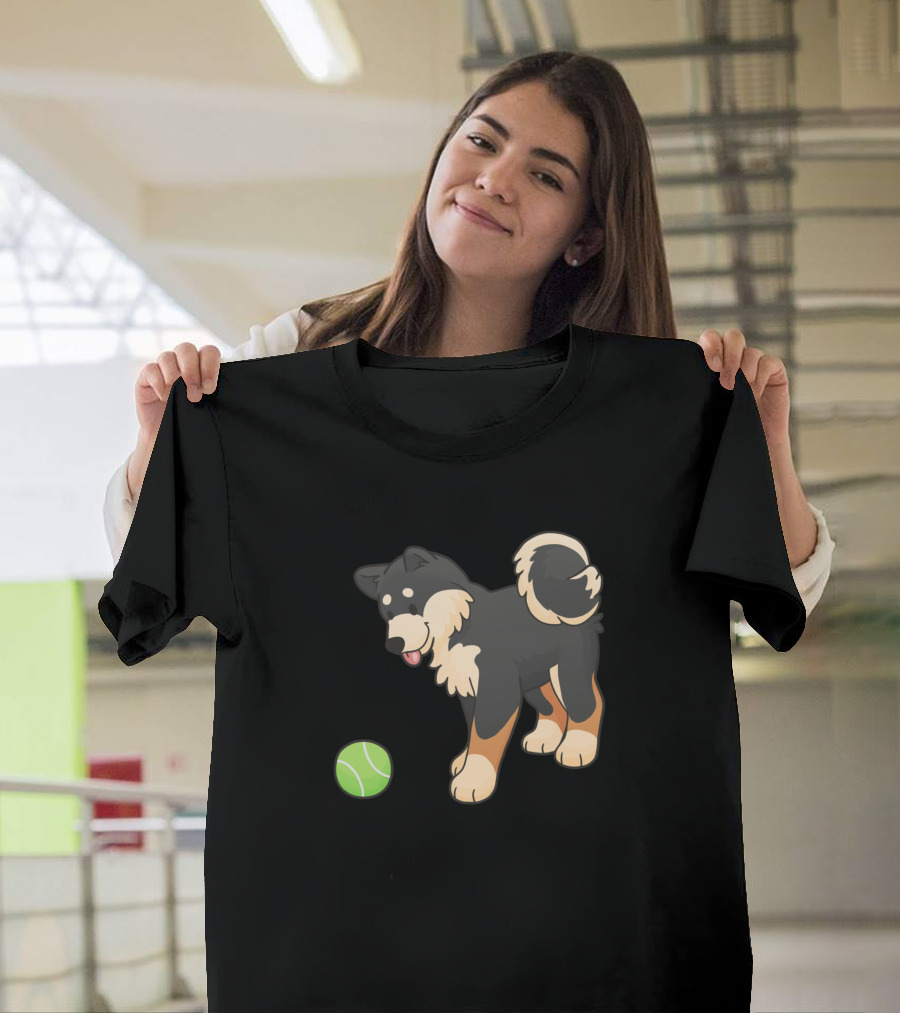 Dogs Black Tan Shiba With Tennis Ball Playful Pup T-Shirt