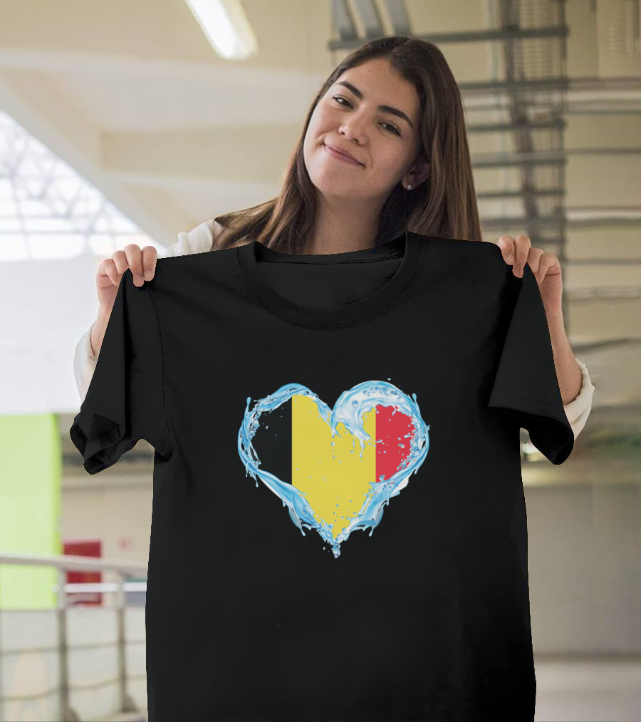 Love Water Heart Belgium Flag T-Shirt