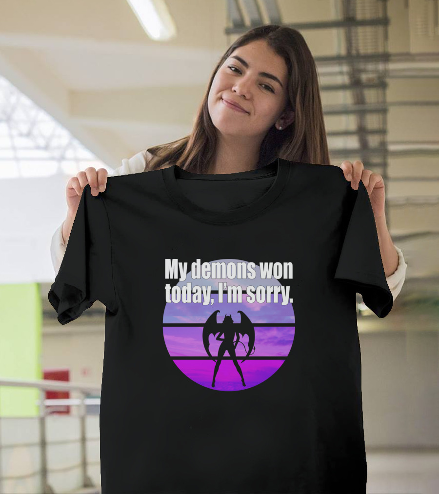 My Demons Won Today I'm Sorry Winged Silhouette Against Pink and Purple Sunset T-Shirt