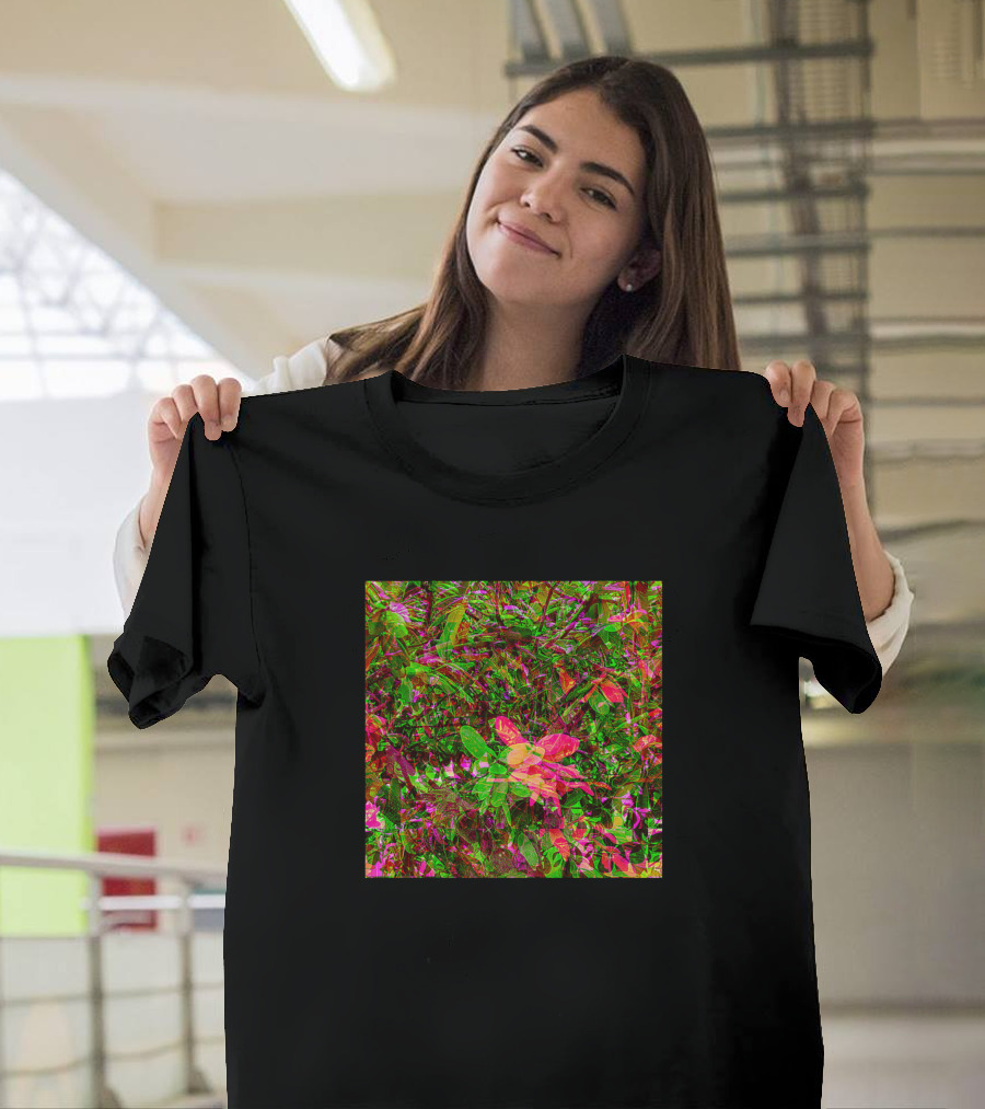 Neon Pink Flower Garden Vibrant Foliage T-Shirt