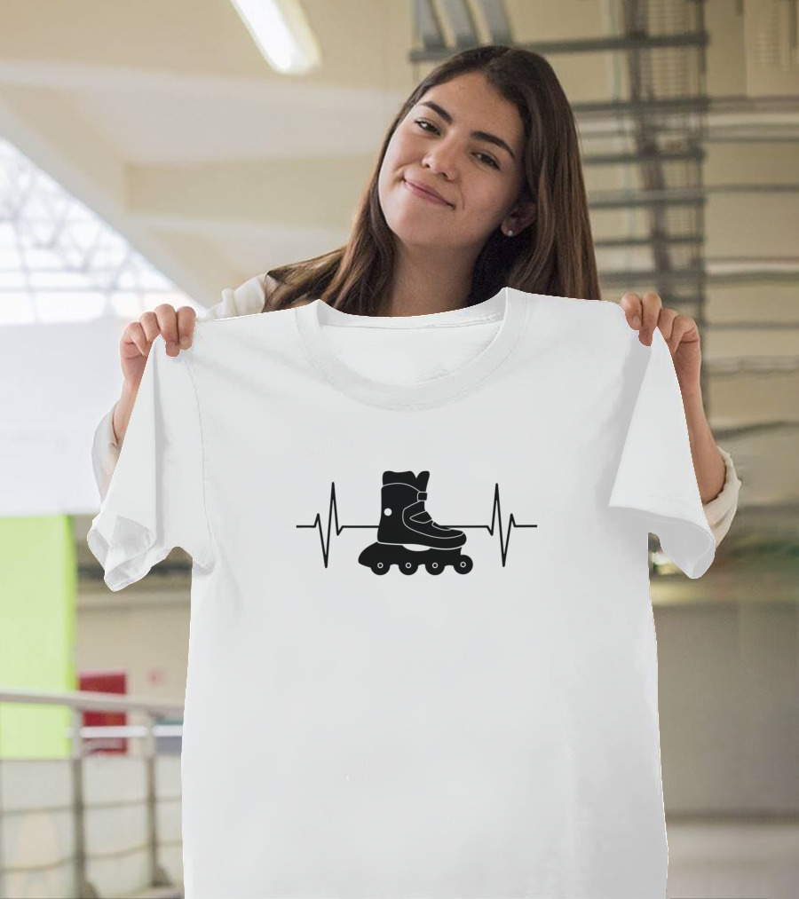 Rollerblading EKG Line Roller Skate Heartbeat T-Shirt