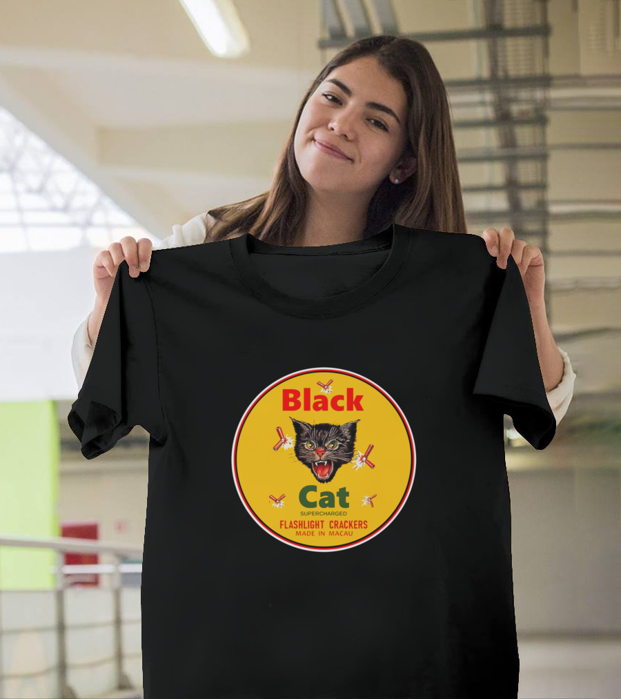 Black Cat Supercharged Flashlight Crackers Made in Macau T-Shirt