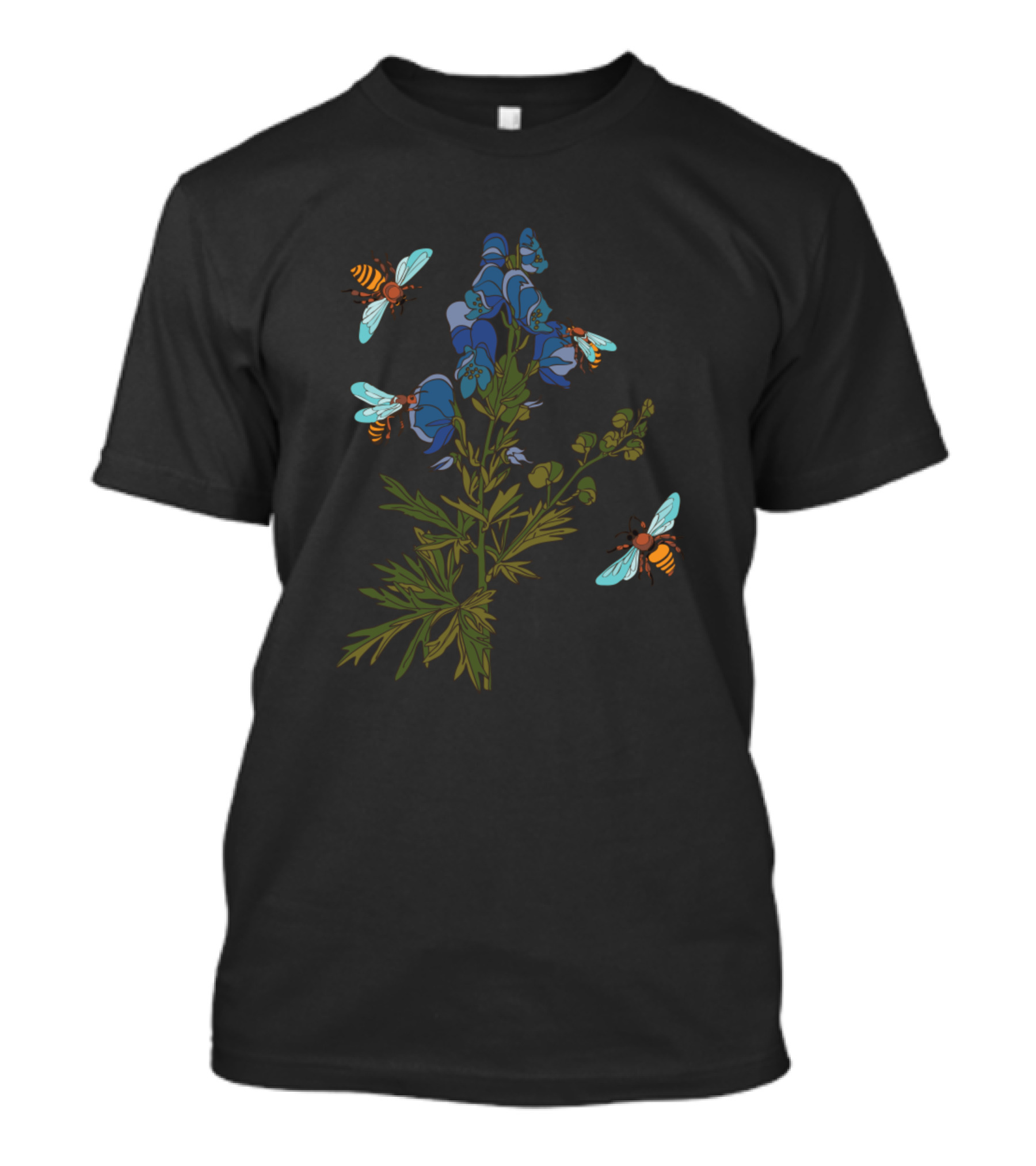 Botanical Illustration Of Plant With Bees And Flowers T-Shirt