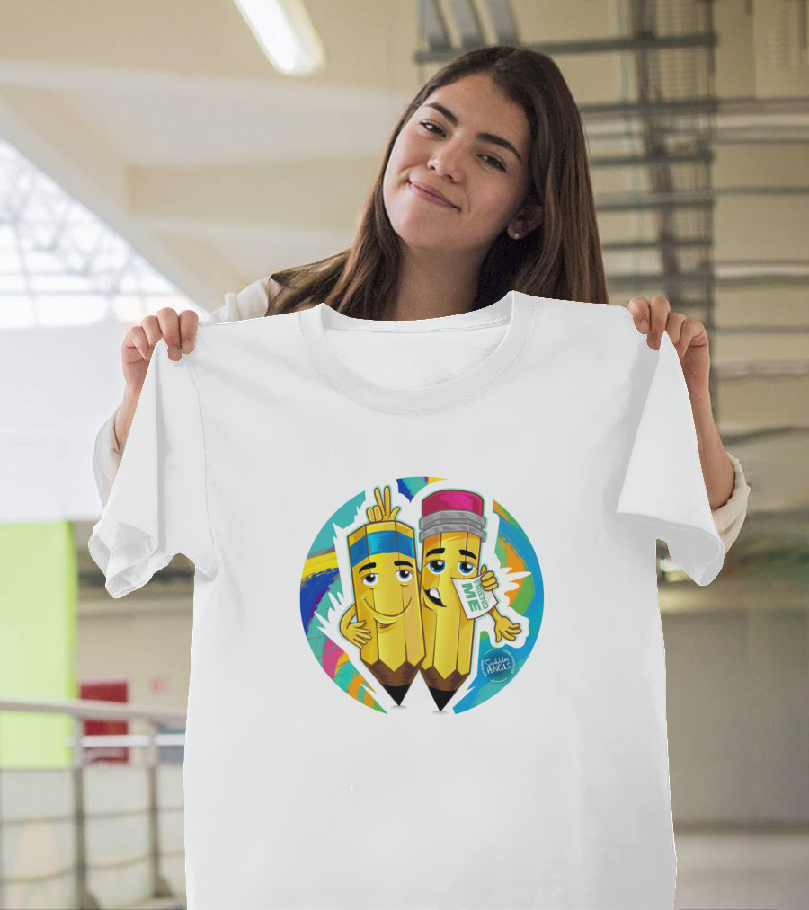 Pencil Friends Peace Sign Cartoon with Write Me Smile T-Shirt