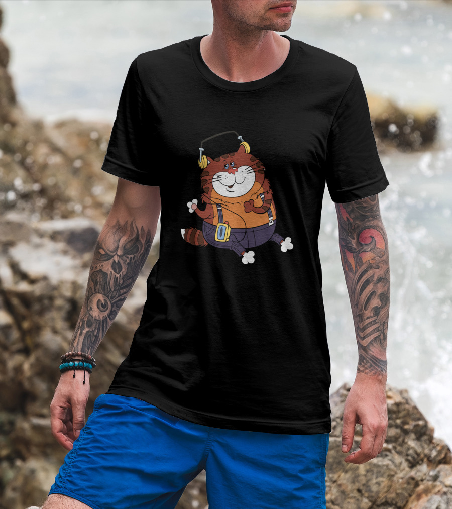 Cartoon Cat With Headphones And Orange T-Shirt