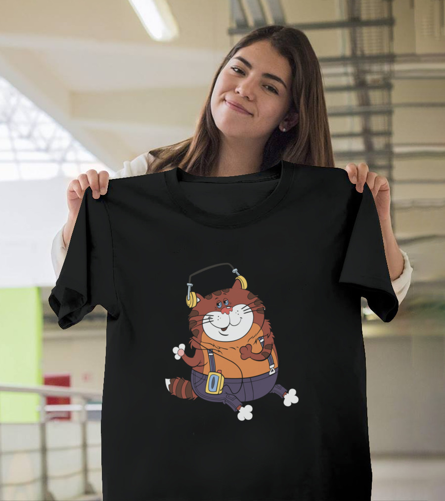 Cartoon Cat With Headphones And Orange T-Shirt