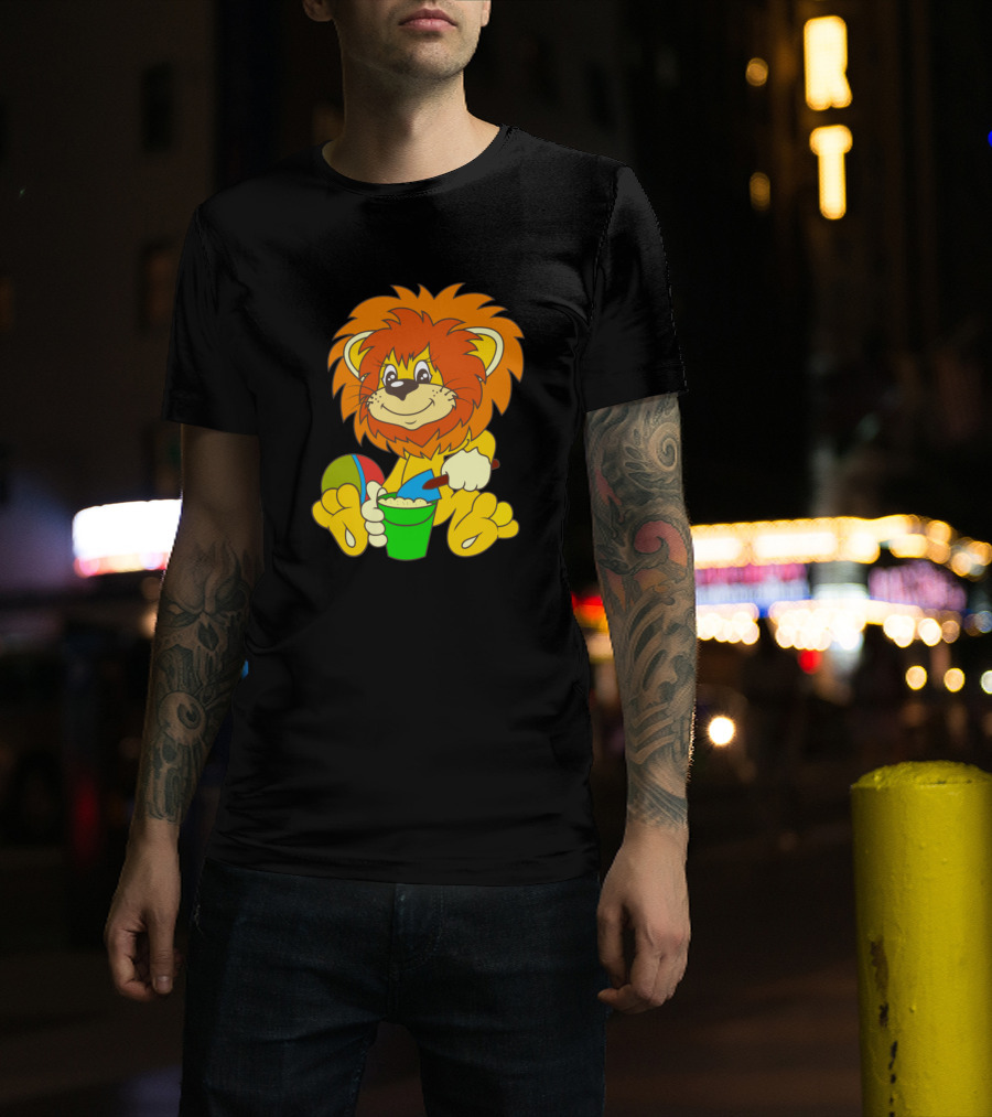 Cartoon Lion Beach Fun With Sand Bucket And Ball T-Shirt