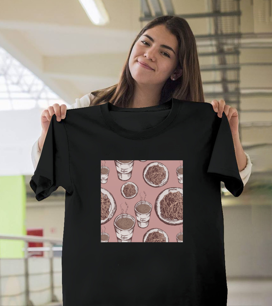Crtl Coffee Pasta Pattern Cups and Plates T-Shirt