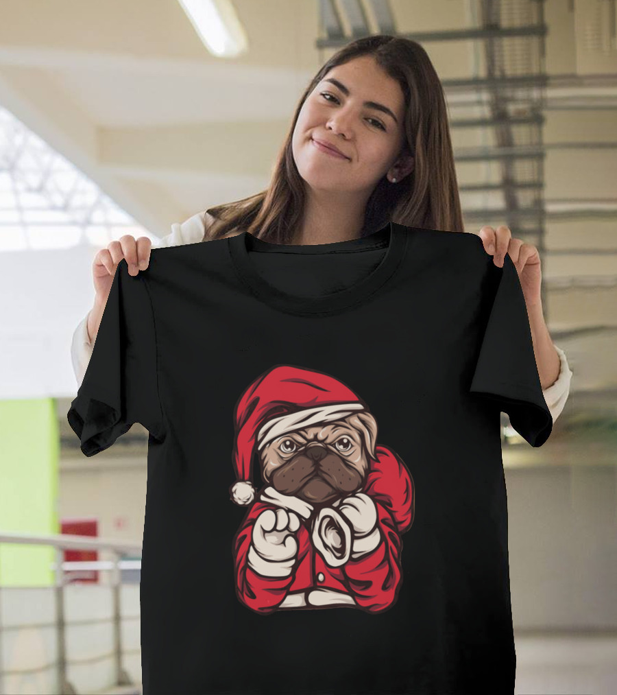 Santa Dog in Red Christmas Hat and Suit T-Shirt