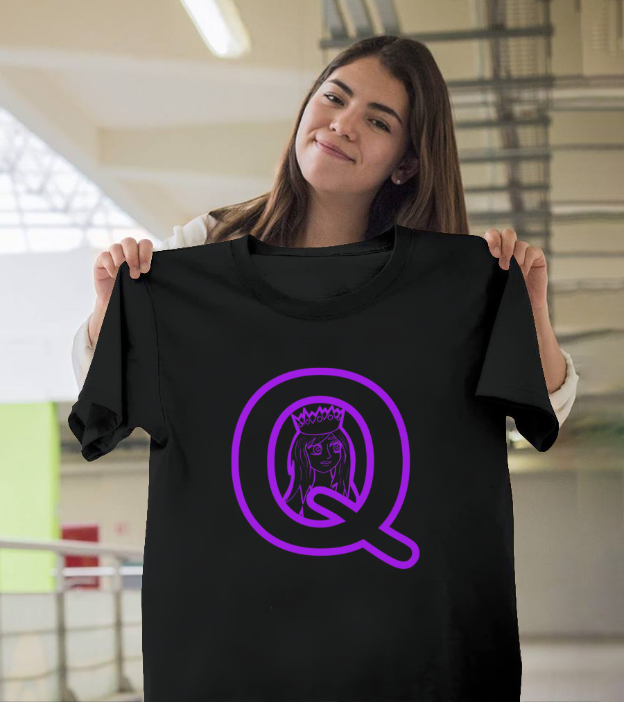 Q Is For Queen With Purple Lettering and Crowned Woman T-Shirt
