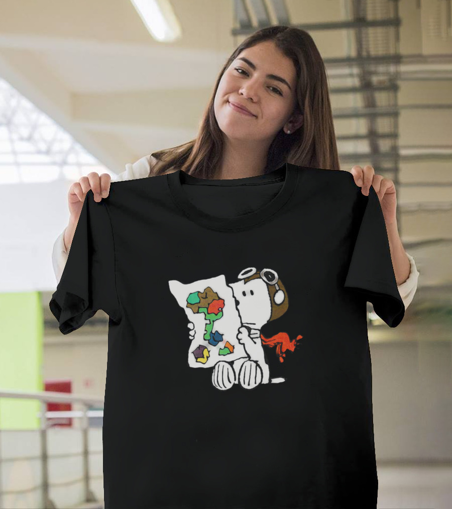 Snoopy Aviator Prepares to Battle the Red Baron with Map Plan T-Shirt