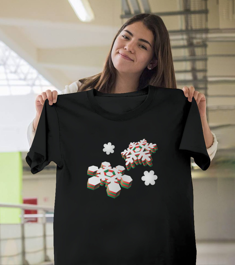 Snow Flake 3D Festive Multicolor Layered Effect T-Shirt
