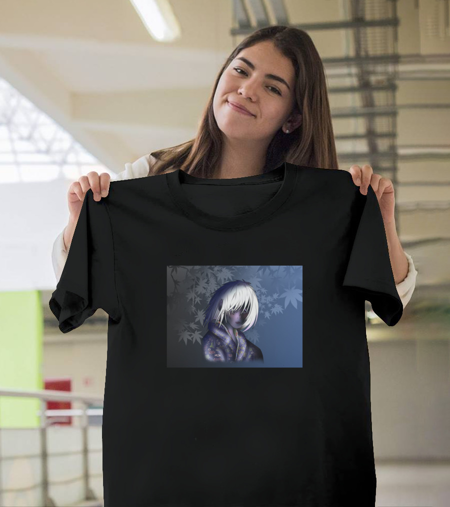 Young Dark Elf in Kimono with Maple Leaves for DnD and Manga Fans T-Shirt