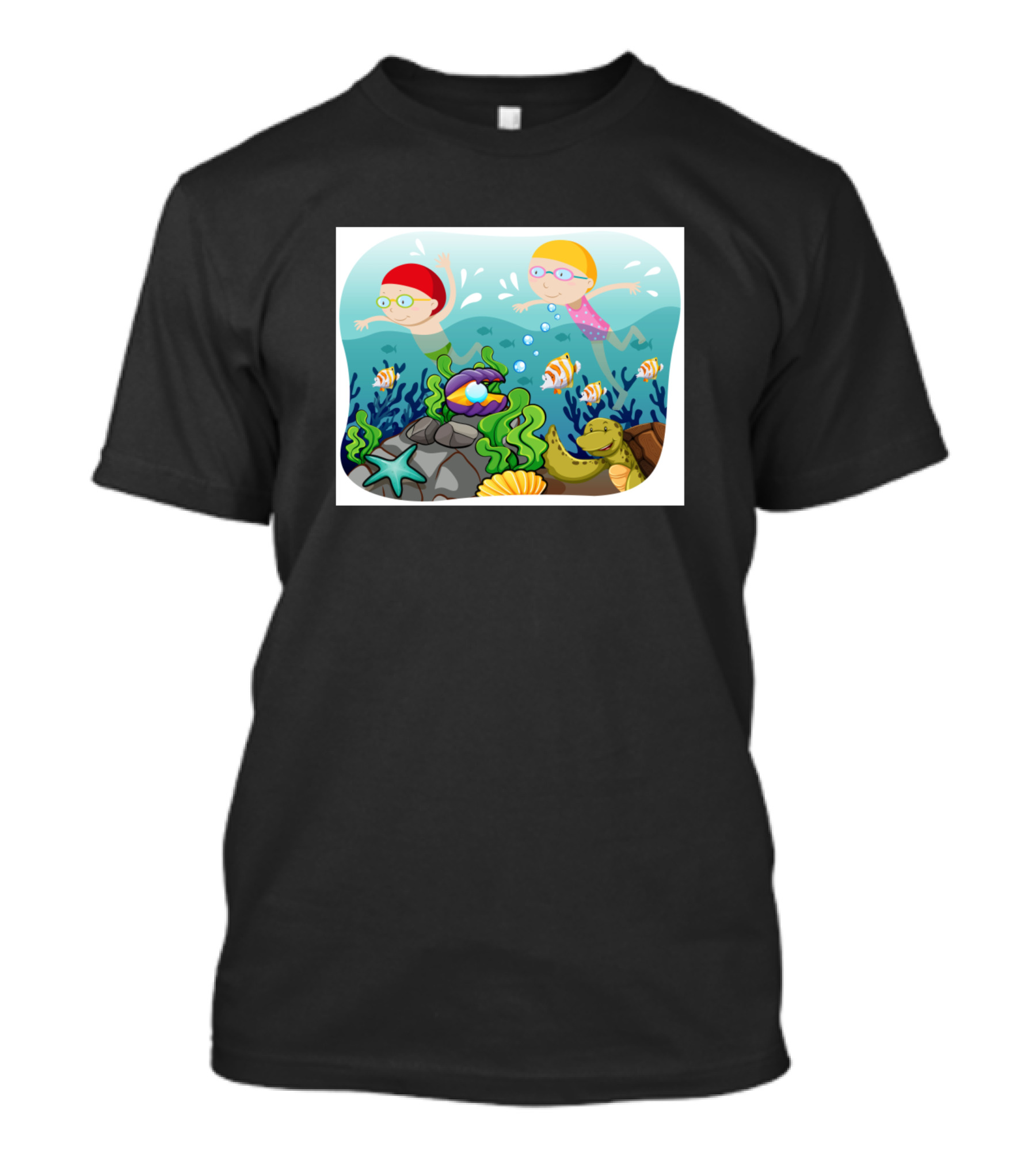 Boy And Girl Swimming In Ocean With Fish And Coral Reef T-Shirt
