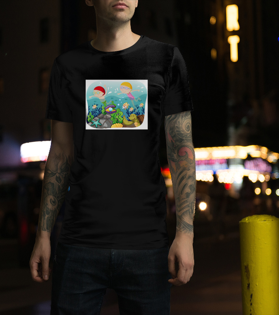 Boy And Girl Swimming In Ocean With Fish And Coral Reef T-Shirt